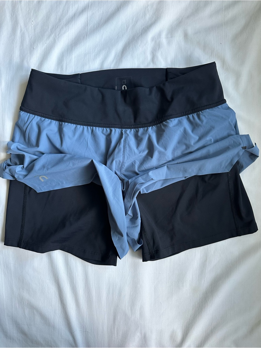 On Running Women's Light Blue Layered Shorts with Black Waistband - Picture 8 of 13